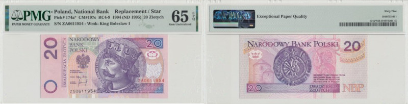 III RP, 20 złotych 1994 ZA - seria zastępcza - PMG 65EPQ Wyśmienicie zachowany o...