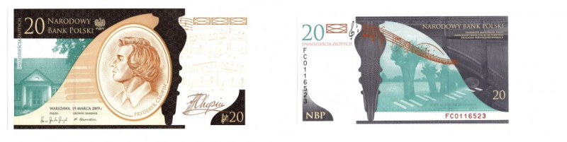 III RP, 20 złotych 2009 - Fryderyk Chopin Banknot w emisyjnym stanie zachowania ...