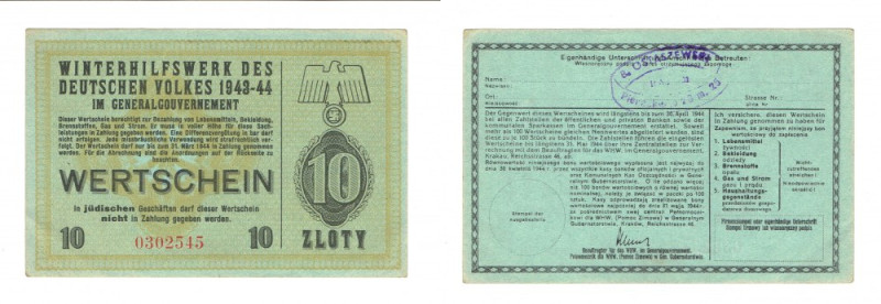 Pomoc Zimowa Ludności Niemieckiej, 10 złoty 1943-1944 Niewykorzystany, złamany r...