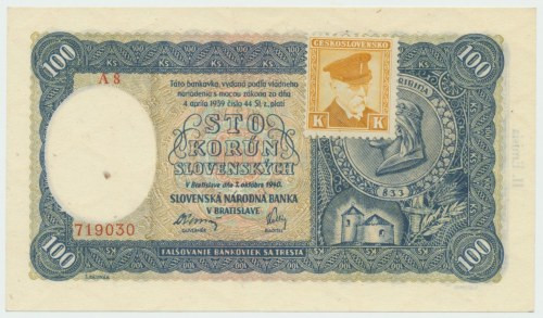 Czechosłowacja, 100 koron 1940 Wyśmienicie zachowany banknot o doskonałej prezen...