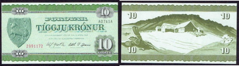 Faroe Islands 10 Kronur 1949 Ciekawy banknot 
Grade: UNC