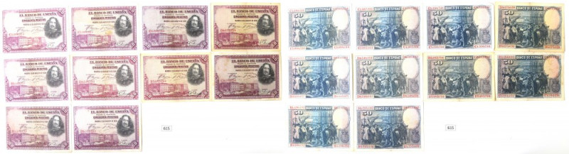 Spain, Lot of 50 pesetas 1928 Obiegowe przyjemne wizualnie banknoty.