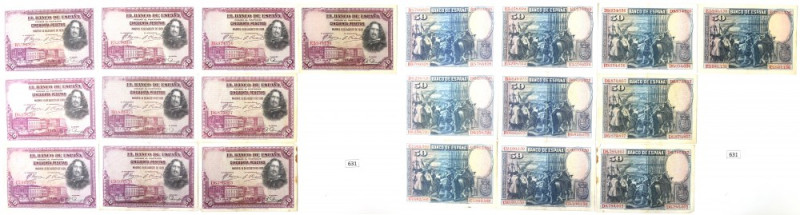 Spain, Lot of 50 pesetas 1928 Obiegowe przyjemne wizualnie banknoty.