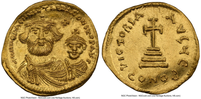 Heraclius with Heraclius Constantine (AD 613-641). AV solidus (20mm, 4.45 gm, 7h...