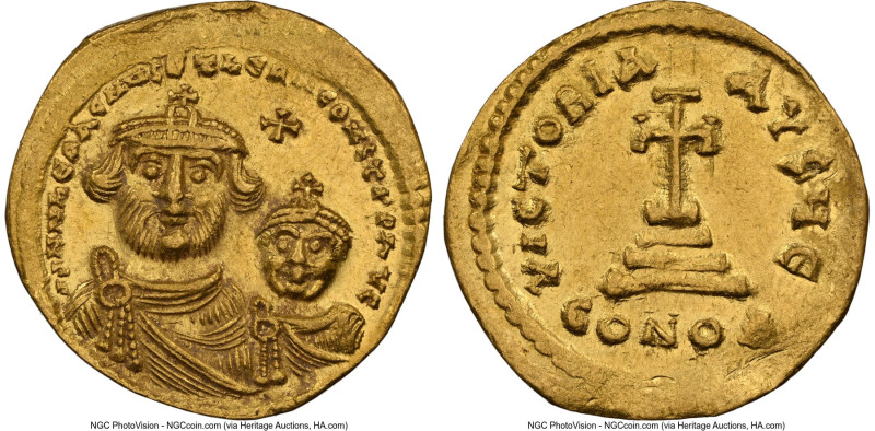 Heraclius with Heraclius Constantine (AD 613-641). AV solidus (20mm, 4.32 gm, 7h...