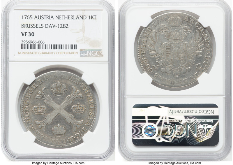 Maria Theresa Kronentaler 1765 VF30 NGC, Brussels mint, KM21, Dav-1282. HID09801...