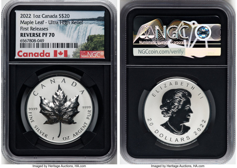 Elizabeth II Pair of Certified "Maple Leaf - Ultra High Relief" 20 Dollars (1 oz...