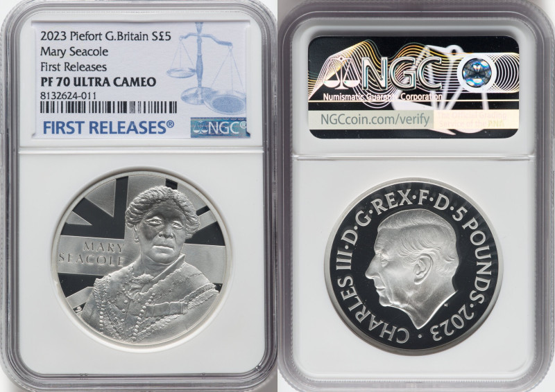 Charles III silver Proof Piefort "Mary Seacole" 5 Pounds 2023 PR70 Ultra Cameo N...