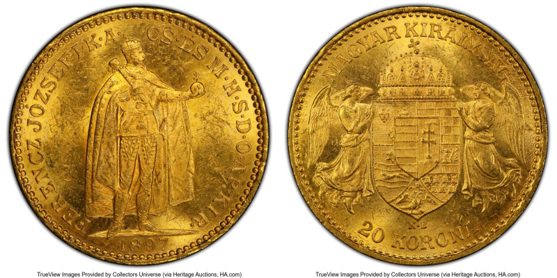 Franz Joseph I gold 20 Korona 1897-KB MS62 PCGS, Kremnitz mint, KM486. HID098012...