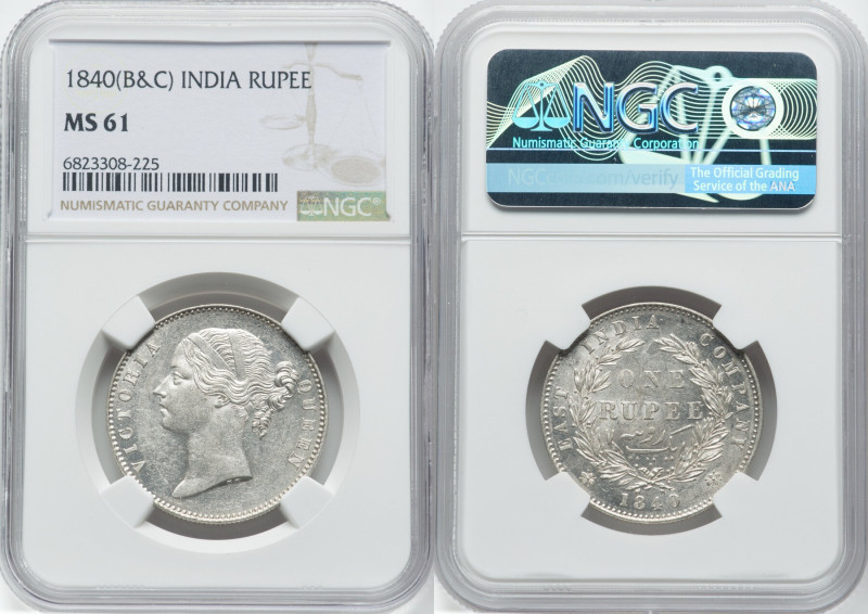 British India. Victoria Rupee 1840-(b & c) MS61 NGC, Calcutta mint, KM458. HID09...