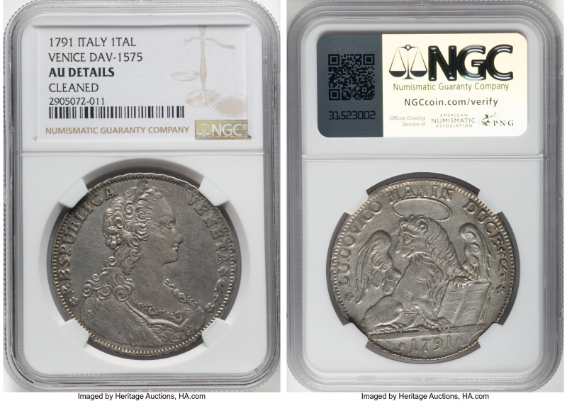 Venice. Lodovico Manin Tallero 1791 AU Details (Cleaned) NGC, KM747, Dav-1575.. ...