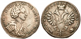 Peter I, the Great, 1689-1725
Poltina, undated (1710) Moscow, Kadashevsky mint. 13.28 gm. Bit 580 (R2), Diakov (2012) 1656 (R2), Diakov 2, Petrov (25...