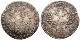 Peter I, the Great, 1689-1725
Tynf 1707 IL-L. Moscow, Kadashevsky mint. 6.92 gm. Bit 3803 (R1), Diakov (2012) 279 (R2), Diakov 22, Petrov (12 Rubl.)....