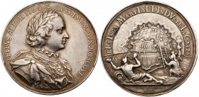 Medals of Peter I
Medal. Silver. 45.6 mm. By Philipp Heinrich Müller. Capture of Elbing, 1710. Smooth edge. Diakov 30.1 (R3), SM--. Laureate, draped ...