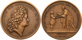 Medals of Peter I
Medal. Bronze. 42 mm. By J. Duvivier. On the Visit of Peter the Great to Paris, 1717. Diakov 51.1. Paris mint, Restrike. Peruked he...