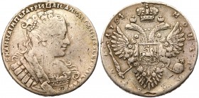 Anna, 1730-1740
Rouble 1734. Moscow, Kadashevsky mint. 25.31 gm. Transitional Portrait. Bit 88 (R3). Extremely rare. Loop removed. Some contact marks...