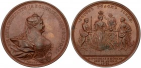 Medals of Anna
Medal. Bronze. 62 mm. By S. Yudin. Coronation of Anna Ioanovna, 1730. Diakov 69.3 (R1), Sm--. Crowned and draped bust right, signed С....