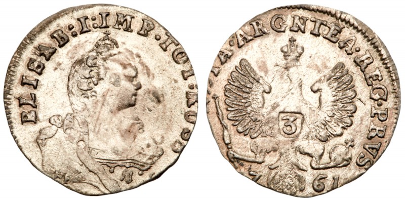 Special Coinage for East Prussia
Grosh 1761. Moscow. 1.59 gm. Cross of the eagl...
