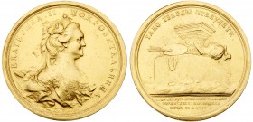 Medals of Catherine II
Medal. GOLD. 53 mm. 95.92 gm. By T. Ivanov and P.L. Vernier. Establishment of the Academy of Arts in St. Petersburg, 1765. Dia...