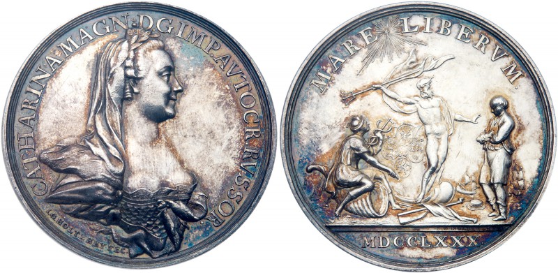 Medals of Catherine II
Medal. Silver. 49 mm. By J.G. Holtzhey. Armed Neutrality...
