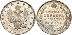 Alexander I, 1801- 1825
Rouble 1815 CПБ-MΦ. Bit 111, Sev 2697. Authenticated and graded by NGC MS 61. Lustrous Choice uncirculated