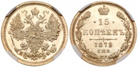 Alexander II, 1855-1881
15 Kopecks 1879 CПБ-HФ. Bit 248, Sev 3892. Authenticated and graded by NGC MS 65. Frosty Very choice brilliant uncirculated...