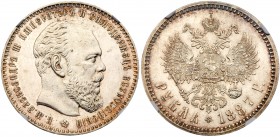 Alexander III, 1881 – 1894
Rouble 1887 АГ. Large head. Bit 70, Sev 3968, Uzd 2011. Authenticated and graded by NGC MS 62 P/L. Satiny white devices in...