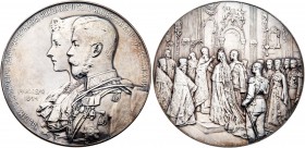 Medals of Nicholas II
Medal. Silver. 71 mm. By A. Vasyutinsky. Wedding of Nicholas II and Alexandra Feodorovna, 1894. Diakov 1164.1 (R3), Sm 1088. Co...
