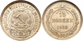 R.S.F.S.R.
15 Kopecks 1923. Y 81. Certified and graded by NGC MS 64 Choice brilliant uncirculated