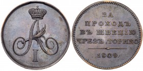 AWARD MEDALS
Award Medal for “Passage into Sweden Through the Torneo River”, 1809. Bronze. 28.5 mm. Novodel. Bit H612 (R2). Crowned Alexander I ciphe...