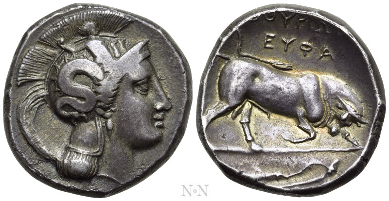 LUCANIA. Thourioi. Distater (Circa 350-300 BC).

Obv: Head of Athena right, we...