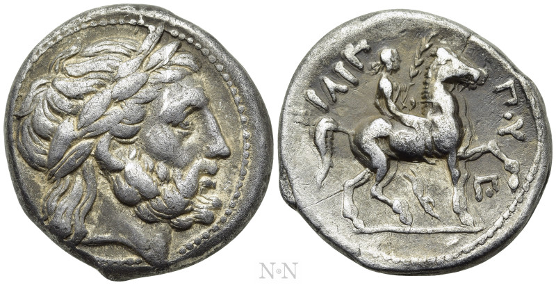 KINGS OF MACEDON. Philip II (359-336 BC). Tetradrachm. Amphipolis. 

Obv: Laur...