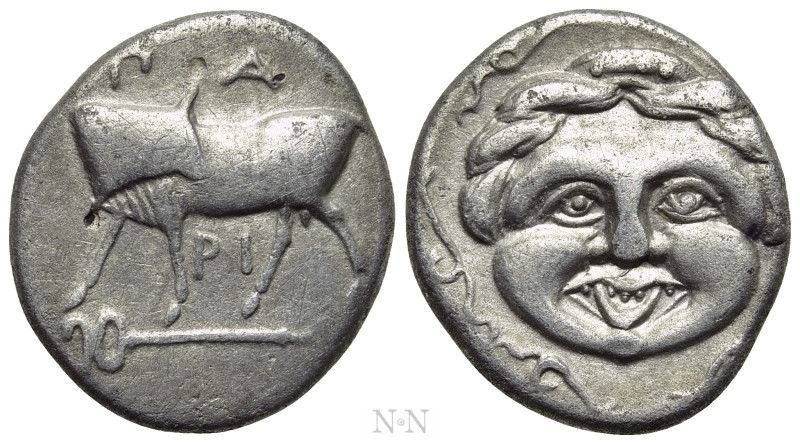 MYSIA. Parion. Hemidrachm (4th century BC). 

Obv: ΠΑ / ΡΙ. 
Bull, with head ...