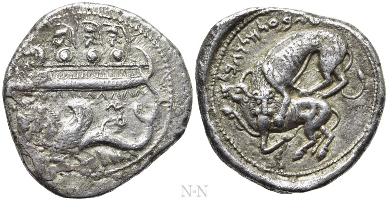 PHOENICIA. Byblos (Gebal). 'Ozba'al (Circa 400-365 BC). Shekel.

Obv: Three ho...