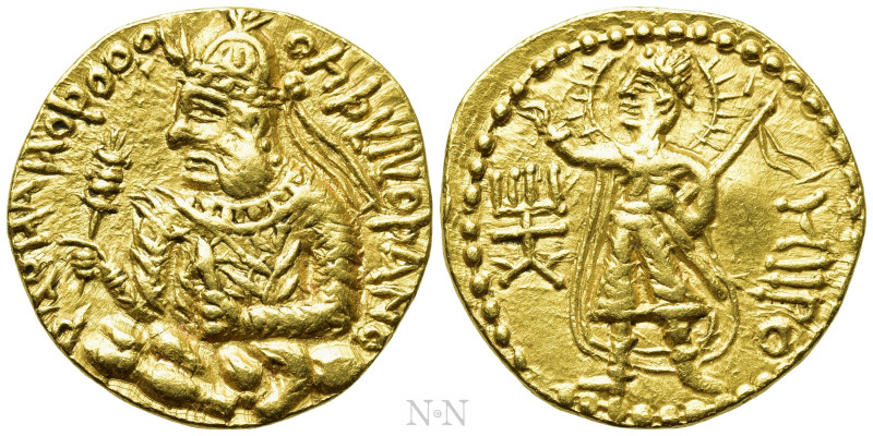 KUSHAN KINGS OF INDIA. Huvishka (Circa AD 152-192). GOLD Dinar. Mint II (B).

...