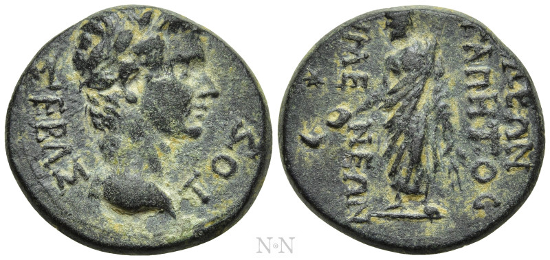 PHRYGIA. Eumenea. Tiberius (14-37). Ae. Kleon Agapetos, magistrate. 

Obv: ΣΕΒ...