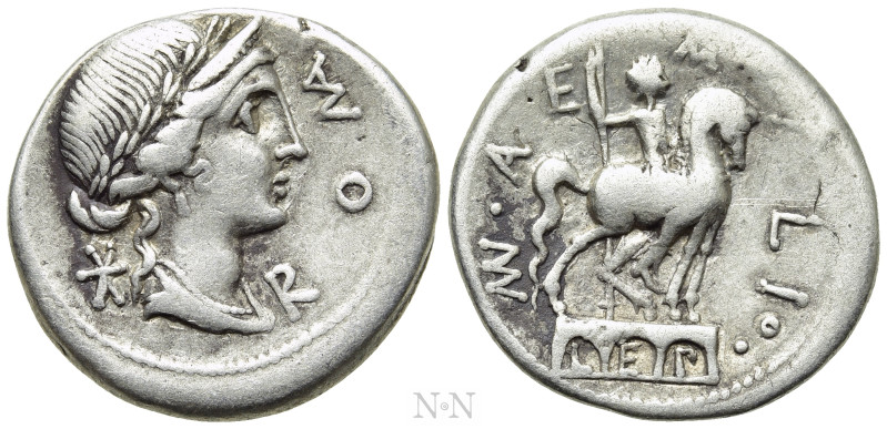 MN. AEMILIUS LEPIDUS. Denarius (114-113 BC). Rome. 

Obv: ROMA. 
Laureate, di...