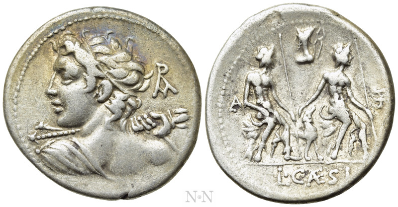 LUCIUS CAESIUS. Denarius (112-111 BC). Rome. 

Obv: Bust of Apollo-Vejovis lef...