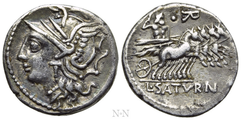 L. APPULEIUS SATURNINUS. Denarius (104 BC). Rome. 

Obv: Helmeted head of Roma...