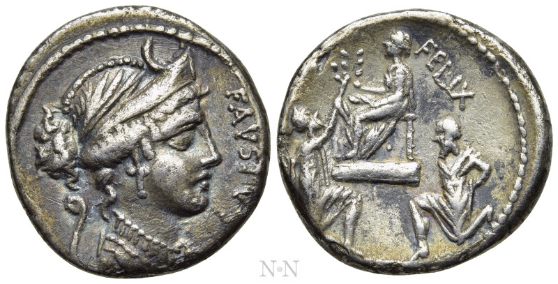 FAUSTUS CORNELIUS SULLA. Denarius (56 BC). Rome. 

Obv: FAVSTVS. 
Diademed an...