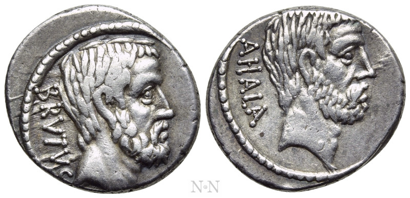 Q. SERVILIUS CAEPIO (M. JUNIUS) BRUTUS. Denarius (54 BC). Rome.

Obv: BRVTVS....