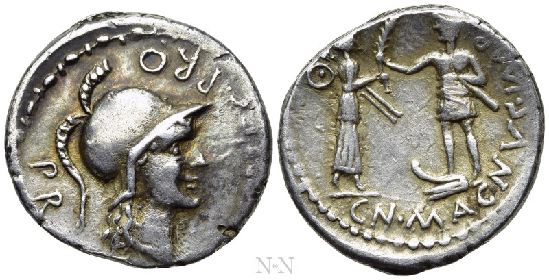 CNAEUS POMPEY II. Denarius (46-45 BC). Corduba; Marcus Poblicius, legatus pro pr...