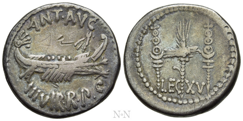 MARK ANTONY. Denarius (32-31 BC). Patrae(?). Legionary issue. 

Obv: ANT AVG /...