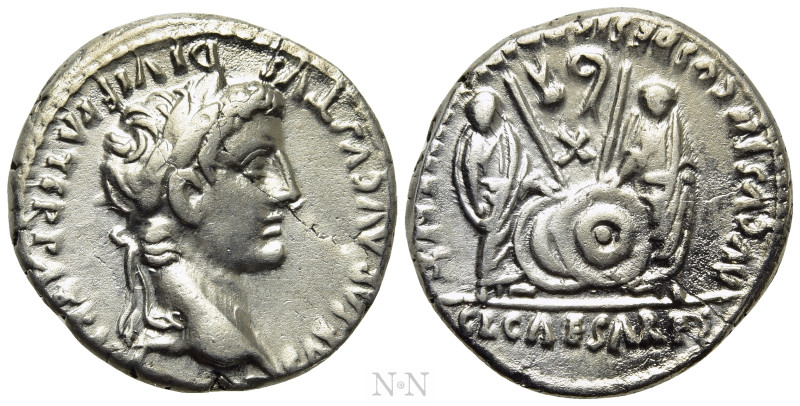 AUGUSTUS (27 BC-14 AD). Denarius. Lugdunum. 

Obv: CAESAR AVGVSTVS DIVI F PATE...
