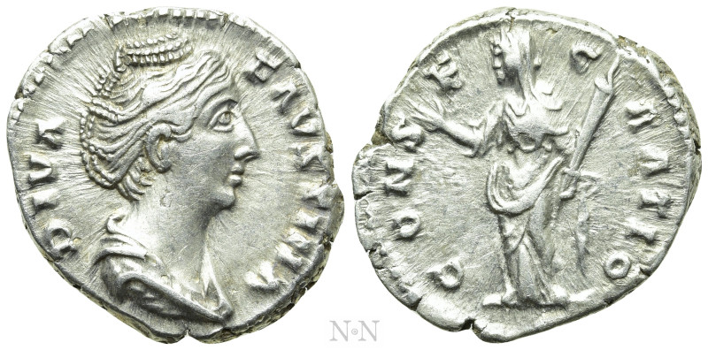 DIVA FAUSTINA I (Died 140/1). Denarius. Rome. 

Obv: DIVA FAVSTINA. 
Draped b...