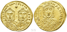 CONSTANTINE V COPRONYMUS, with LEO IV and LEO III (741-775). GOLD Solidus Constantinople