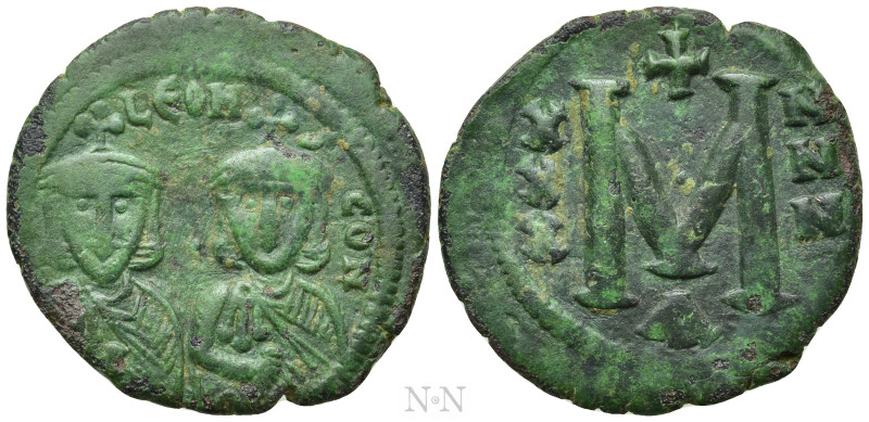 LEO V THE ARMENIAN with CONSTANTINE (813-820). Follis. Constantinople. 

Obv: ...