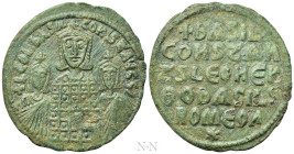 BASIL I THE MACEDONIAN with LEO VI and CONSTANTINE (867-886). Follis. Constantinople