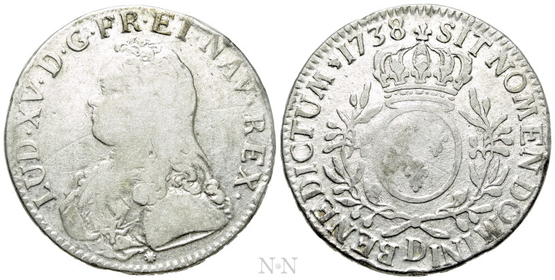 FRANCE. Louis XV (1715-1774). Écu aux rameaux d'olivier (1738-D). Lyon. 

Obv:...