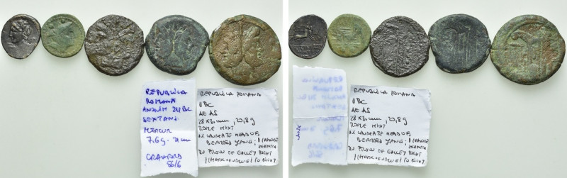 5 Coins of the Roman Republic. 

Obv: .
Rev: .

. 

Condition: See pictur...